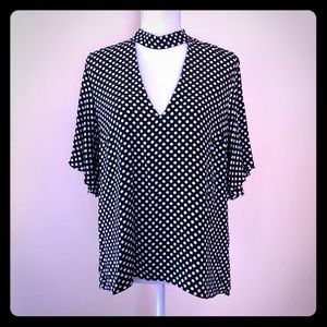 Zara Black and White Polka Dot Keyhole Blouse